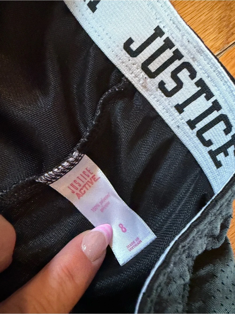 4 Justice Athletic Shorts Logo Black Gray Girls Sz 8
